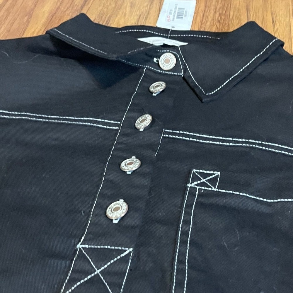 Entro Steele Mini Dress Black White Contrast Stitch Short Sleeve Denim Shift S - Picture 5 of 10